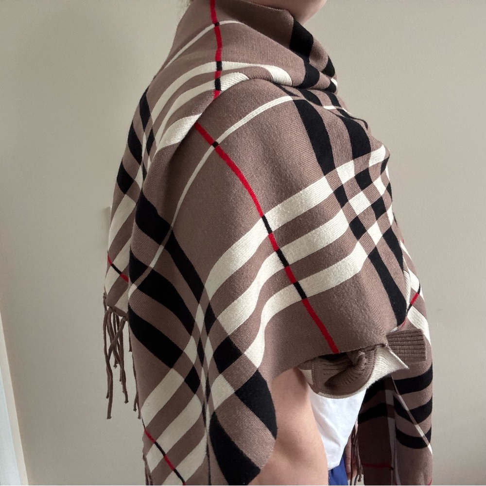 Check Plaid Soft Shawl Scarf Wrap w/ Arm holes Neutral Plaid Print - Picture 7 of 7